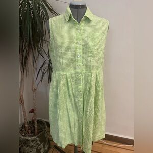Vintage J.G. Hook Petite Lime Green Gingham Seersucker Shirt Dress